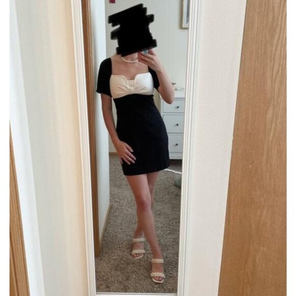 Anthropologie Maeve New Bow-Front Shift Mini Dress Black & White Size M Knit - Picture 7 of 14